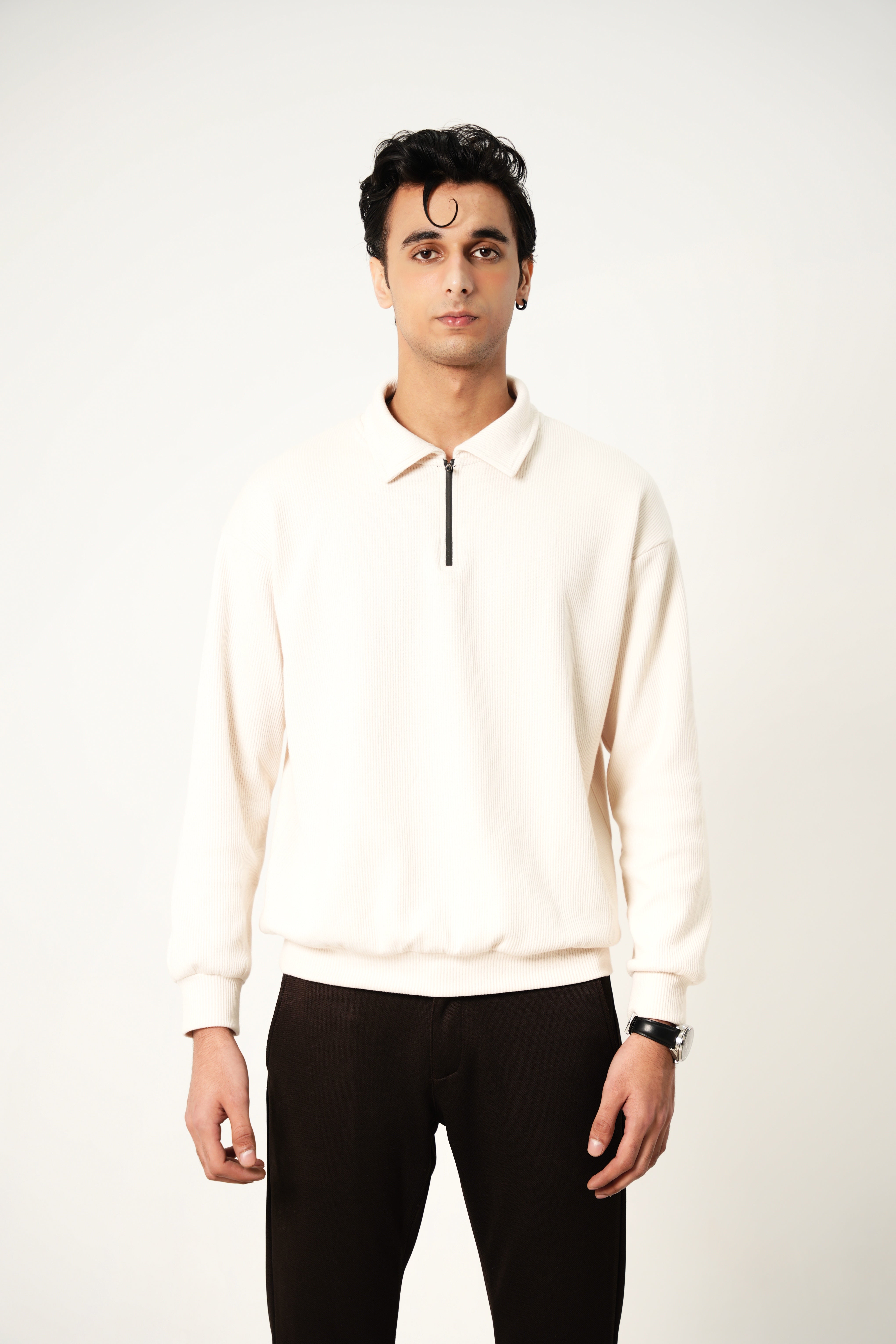 Cream White Winter Polo with Zip