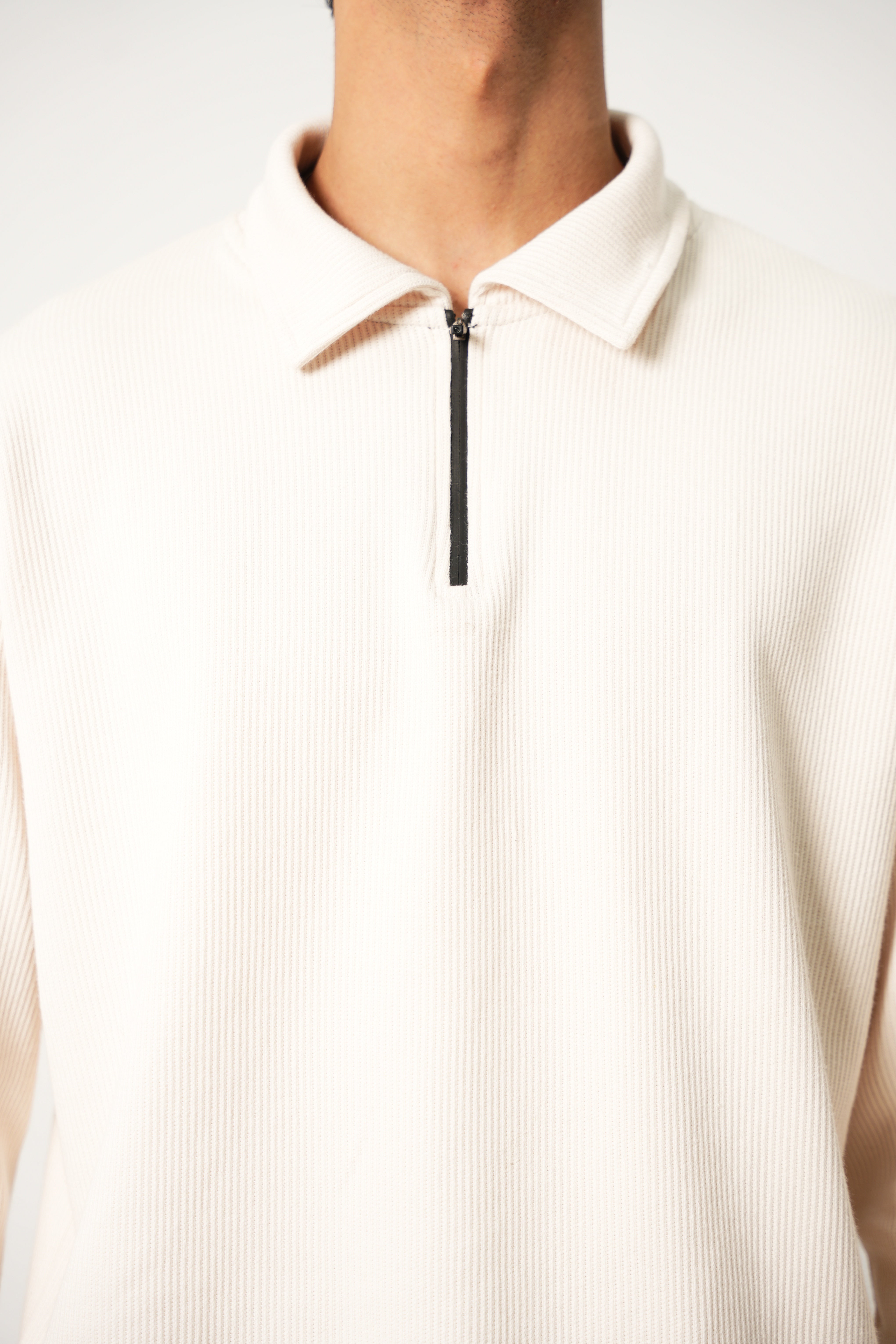 Cream White Winter Polo with Zip